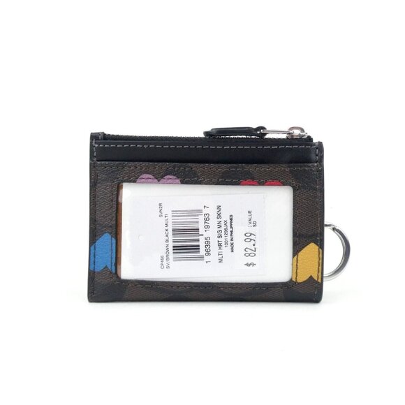 Coach Signature Brown Black Multi Hearts Mini Skinny Id Case NWT CP466 - Picture 2 of 2